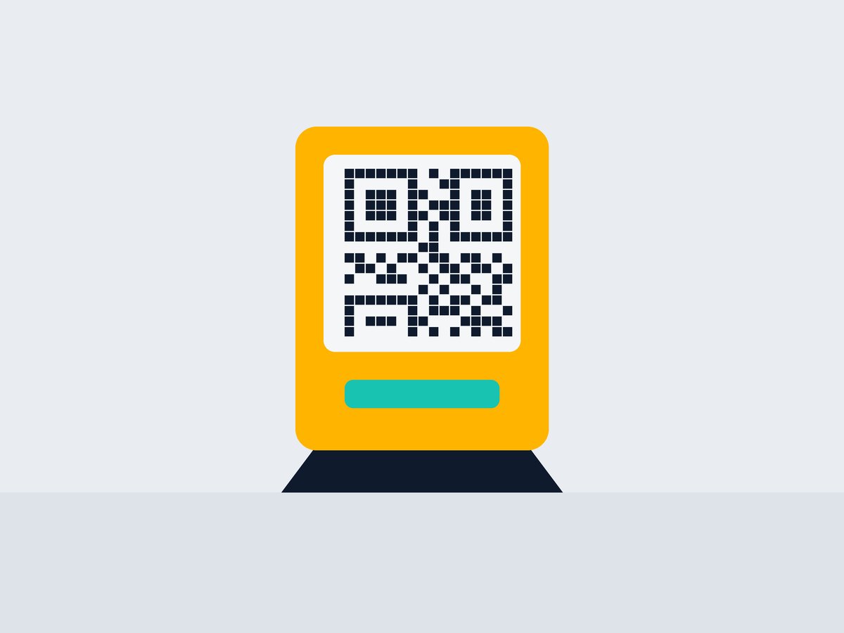 Ilustração de um suporte de mesa com um QR Code impresso em 3D